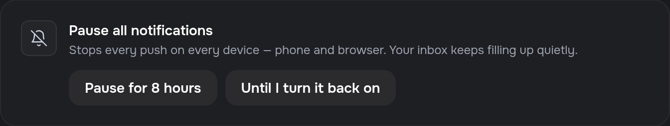 Pause all notifications, in Settings