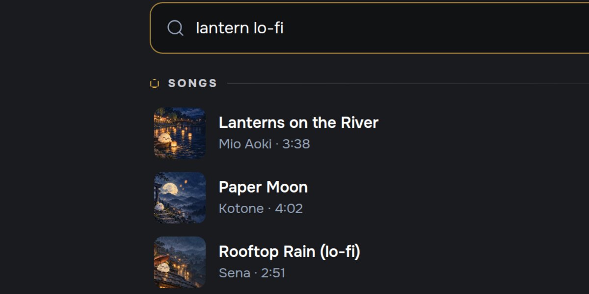 Searching for a song on the Music page